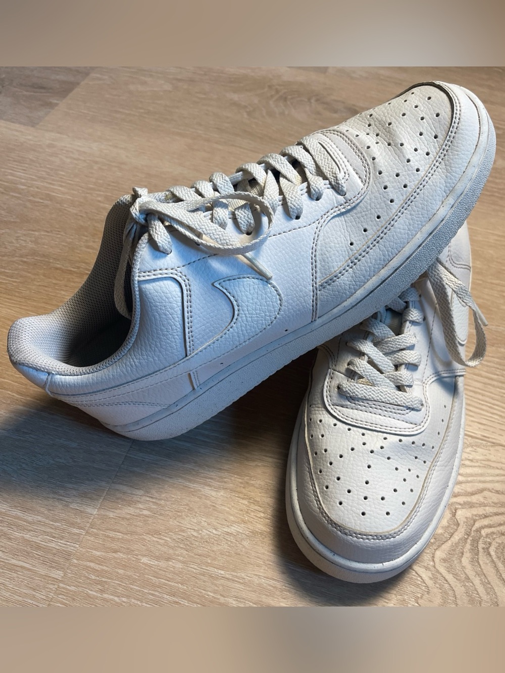 NIKE Court Vision Low White Leather Street Sneakers Shoes Monochromatic 10